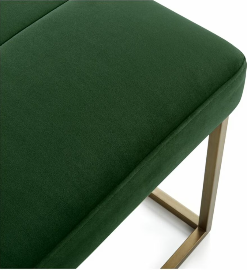 Channel Dark Green Velvet Bench with Brass Base